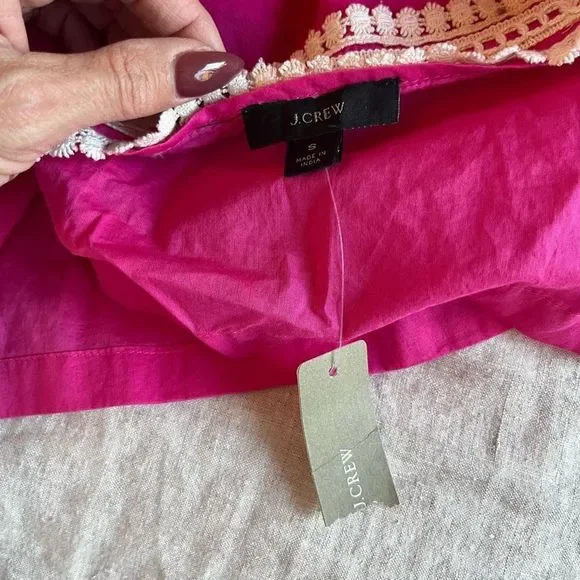 Cute J. Crew NWT Corded Trim Short Hot Pink Tunic Embroidery Dress Beach Pool - Picture 6 of 10